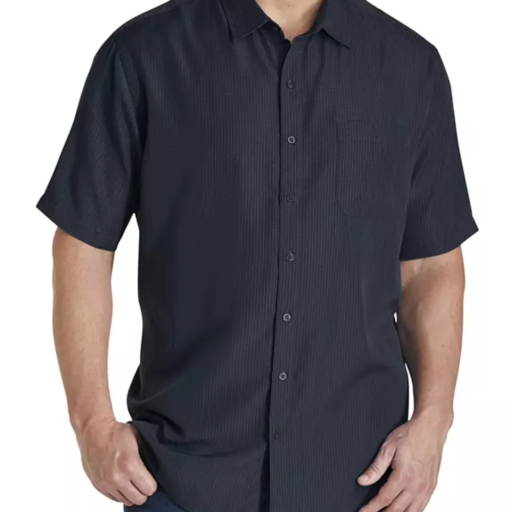Harbor Bay Fit By DXL Navy Button Down Collared Shirt Grid Pattern 6XL 6X NWT